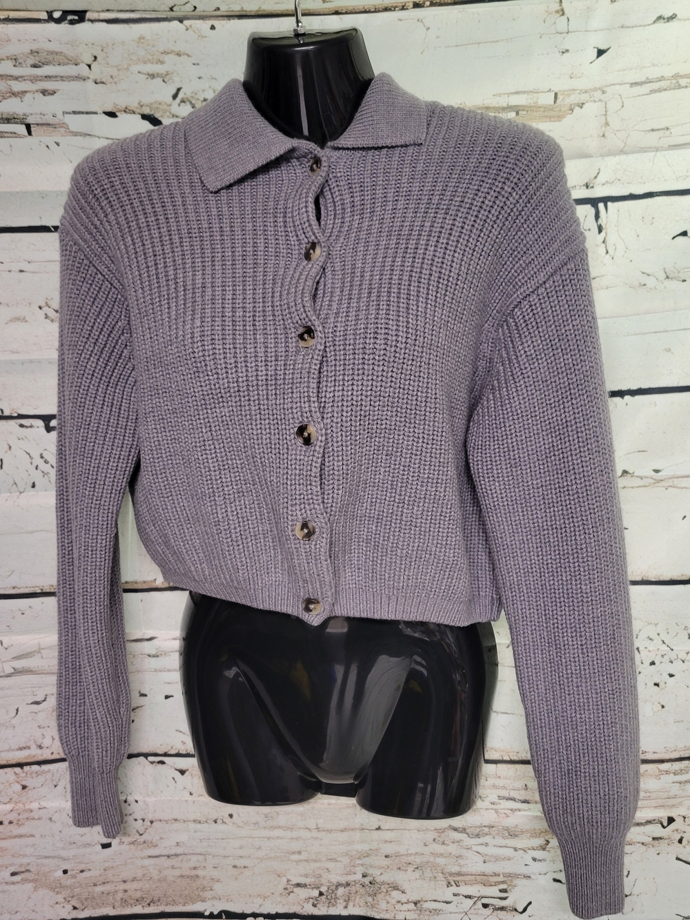 Wilfred Aritzia Merino Wool Cropped Button Front Cardigan Gray Medium